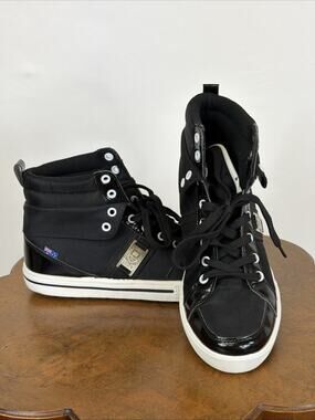 Coogi Mens Black High Top Sneakers Canvas Faux Leather Size 10.5 CMS434